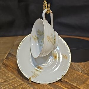 Gold Fern Design Teacup and Saucer Set